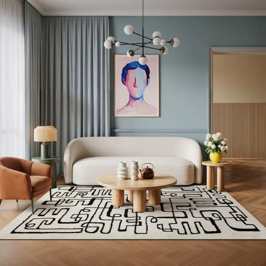 Beige And Black Geometric Area Rug Photo 5