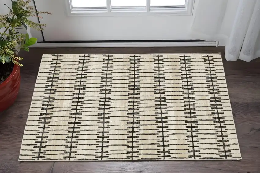 Beige And Black Geometric Area Rug Photo 1