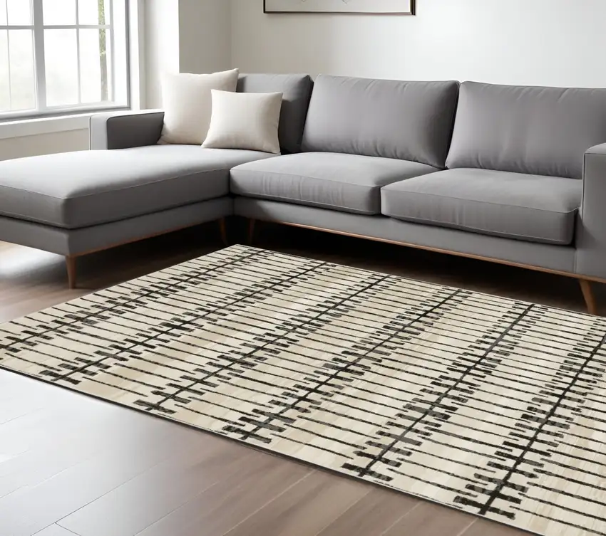 Beige And Black Geometric Area Rug Photo 1