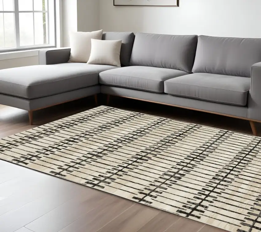 Beige And Black Geometric Area Rug Photo 1