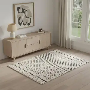 Photo of Beige And Black Geometric Washable Area Rug