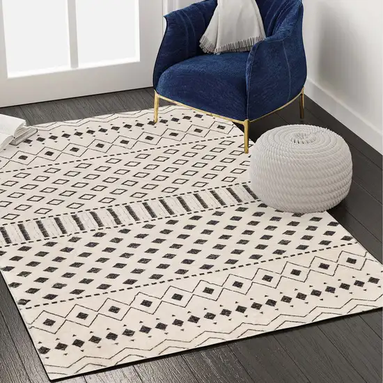 Beige And Black Geometric Washable Area Rug Photo 5