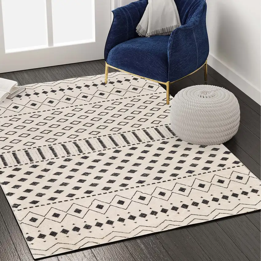 Beige And Black Geometric Washable Area Rug Photo 5