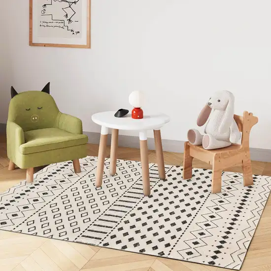 Beige And Black Geometric Washable Area Rug Photo 4