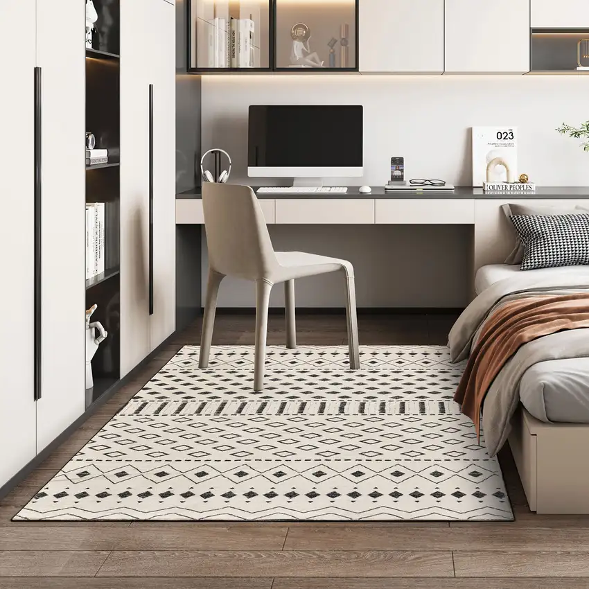 Beige And Black Geometric Washable Area Rug Photo 5