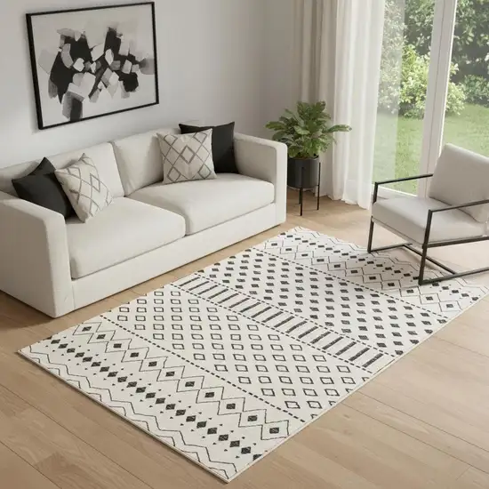 Beige And Black Geometric Washable Area Rug Photo 1