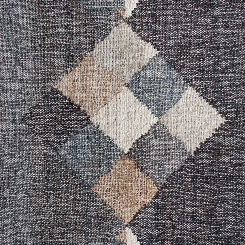 Beige And Black Jute Geometric Hand Woven Square Rug Photo 8
