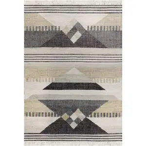 Photo of Beige And Black Jute Geometric Hand Woven Square Rug