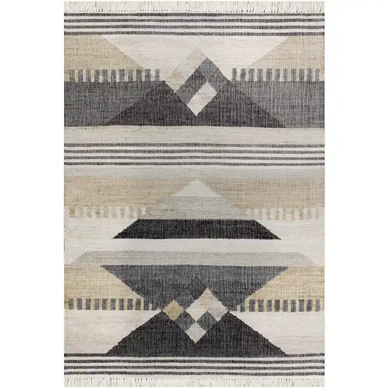 Beige And Black Jute Geometric Hand Woven Square Rug Photo 2