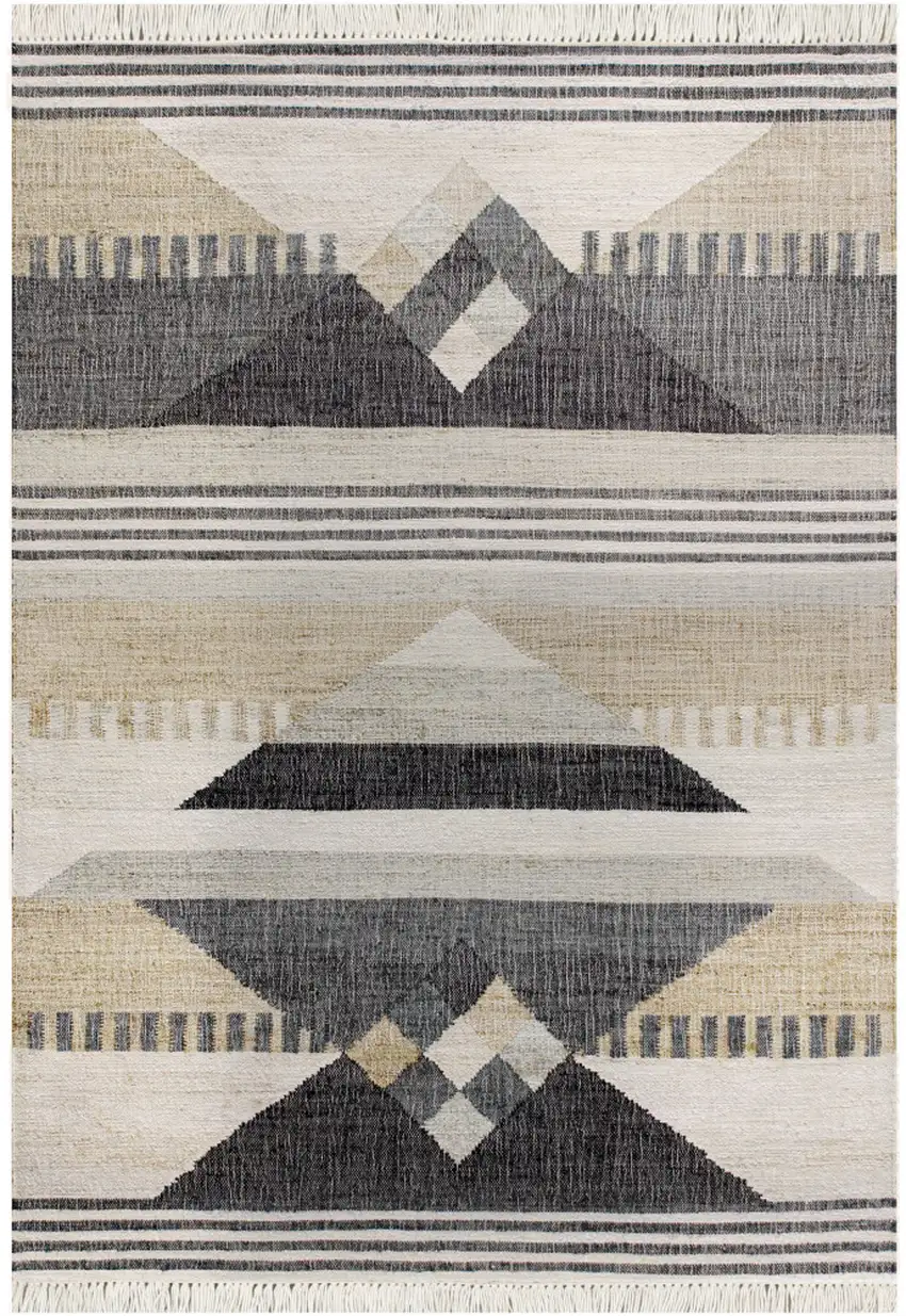 Beige And Black Jute Geometric Hand Woven Square Rug Photo 2