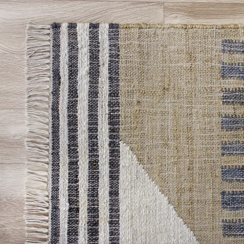 Beige And Black Jute Geometric Hand Woven Square Rug Photo 6