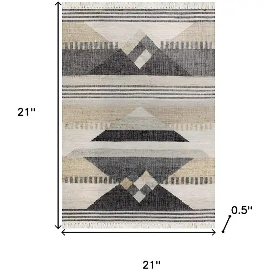 Beige And Black Jute Geometric Hand Woven Square Rug Photo 3