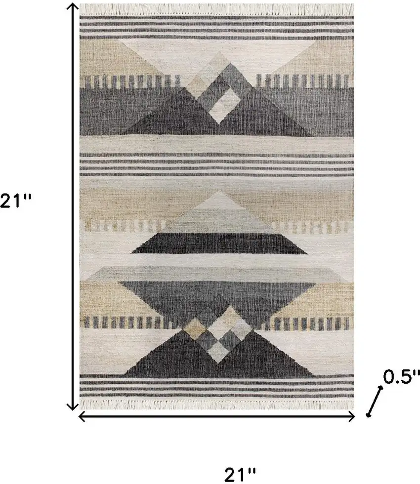 Beige And Black Jute Geometric Hand Woven Square Rug Photo 3