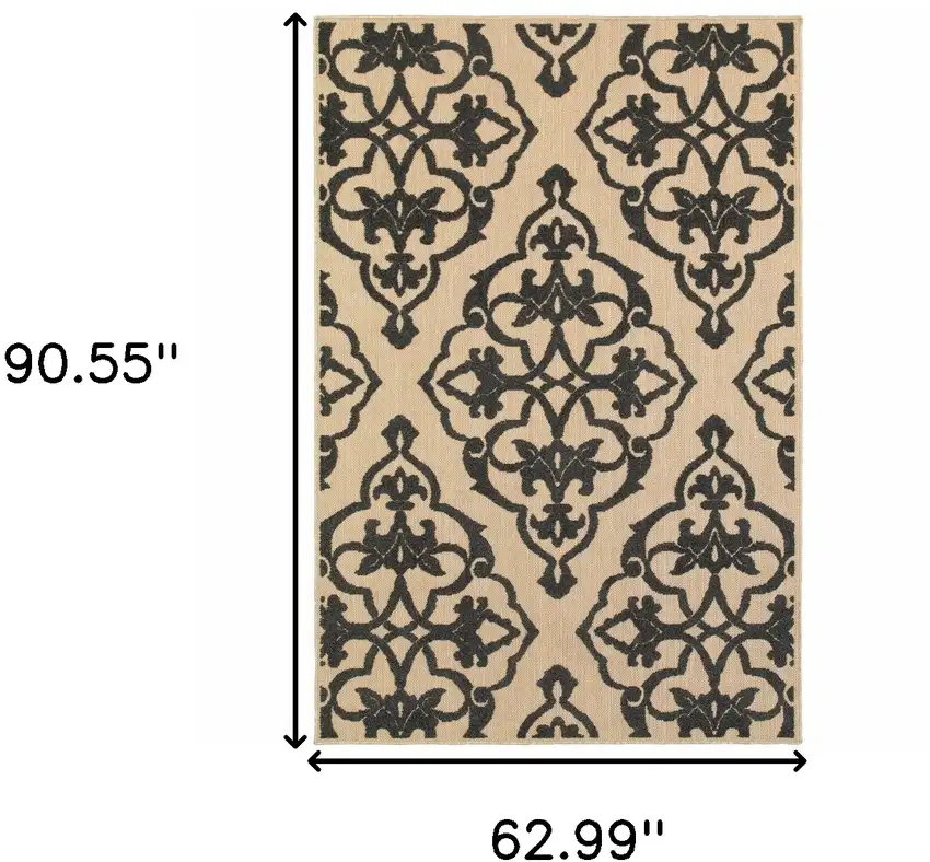 Beige And Black Medallion Stain Resistant Indoor Outdoor Area Rug Photo 5