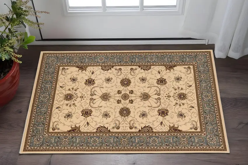 Beige And Black Oriental Area Rug Photo 1