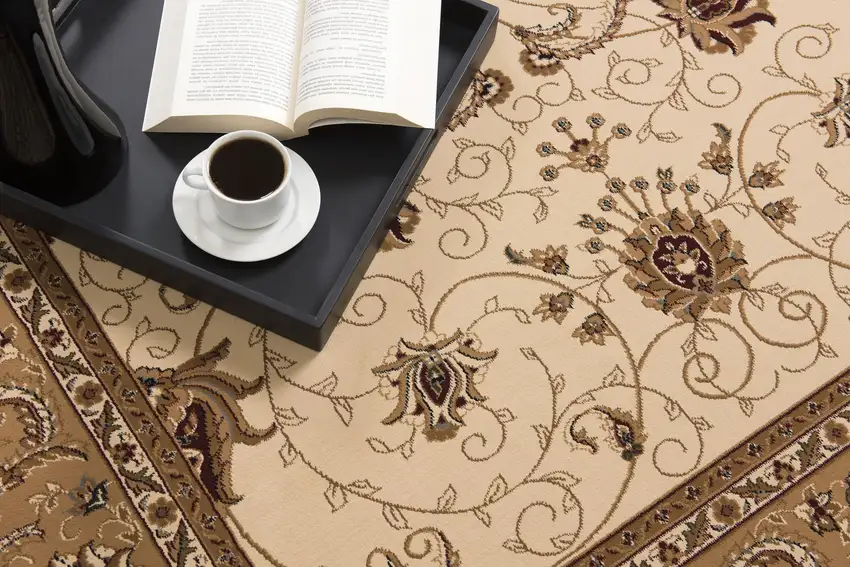 Beige And Black Oriental Area Rug Photo 9