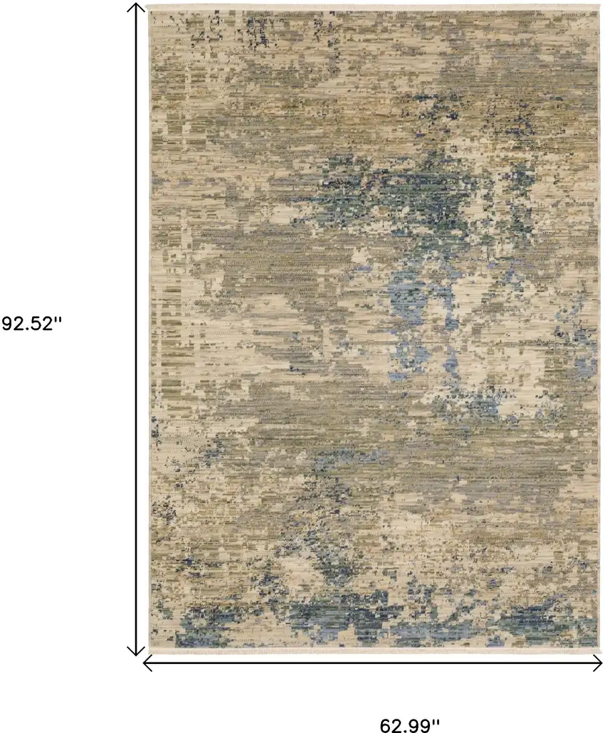 Beige And Blue Abstract Area Rug With Fringe Photo 3