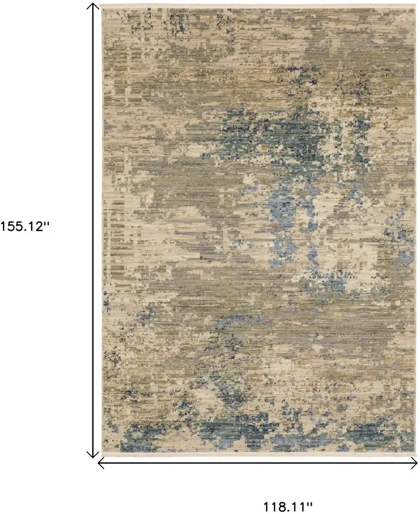 Beige And Blue Abstract Area Rug With Fringe Photo 3