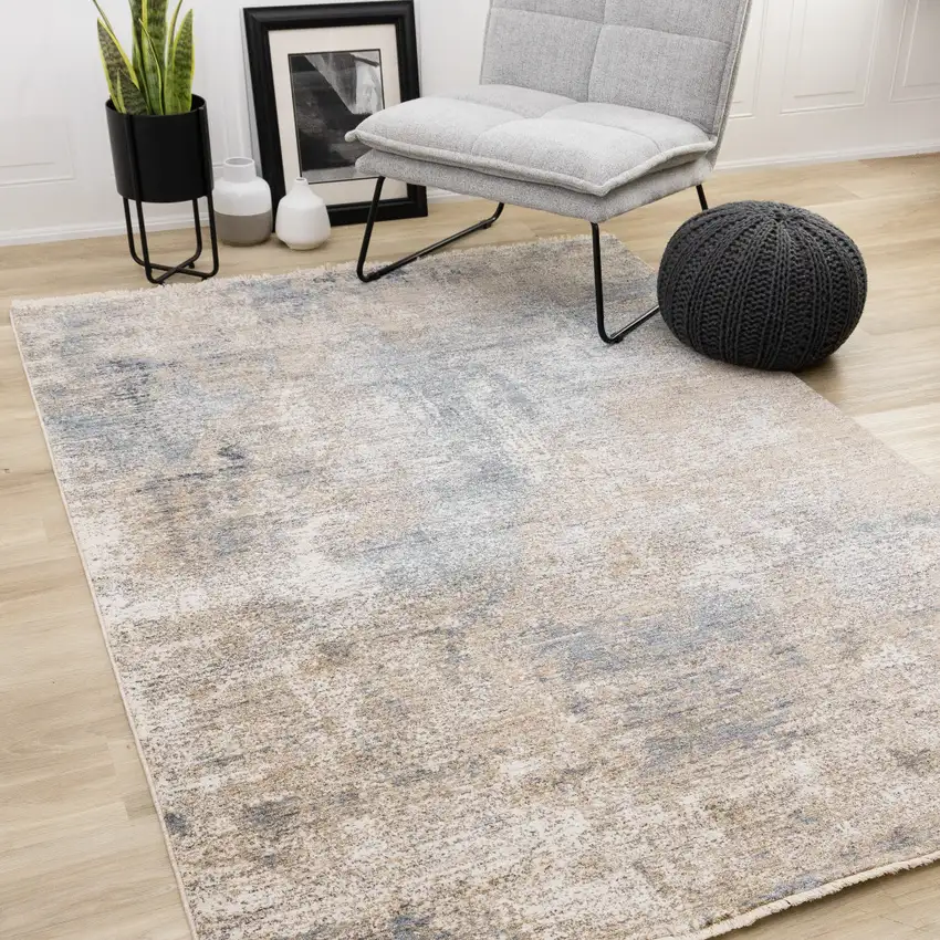 Beige And Blue Abstract Area Rug Photo 6