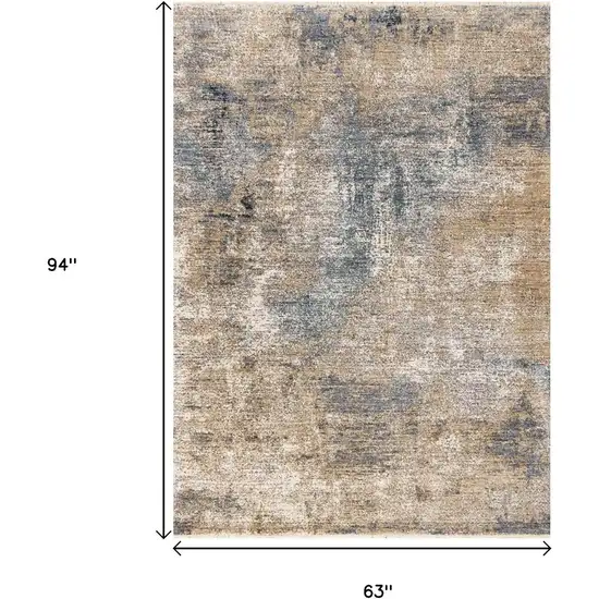 Beige And Blue Abstract Area Rug Photo 3