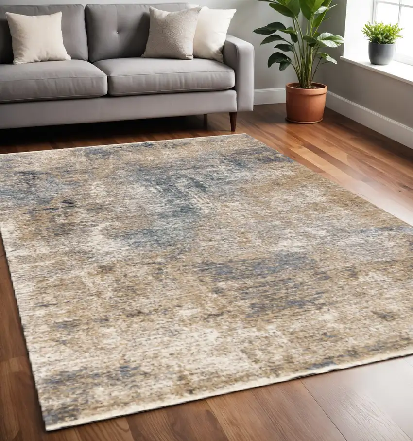 Beige And Blue Abstract Area Rug Photo 1