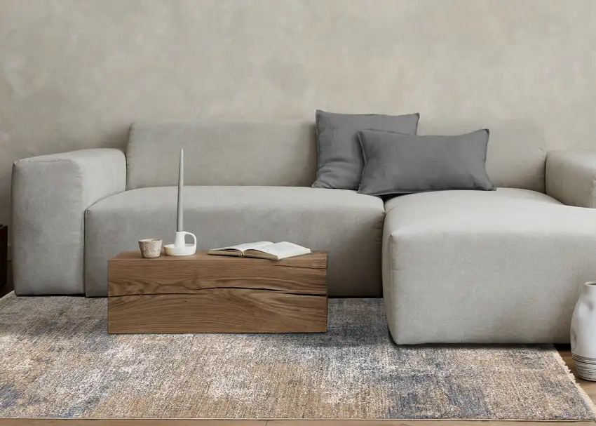 Beige And Blue Abstract Area Rug Photo 7