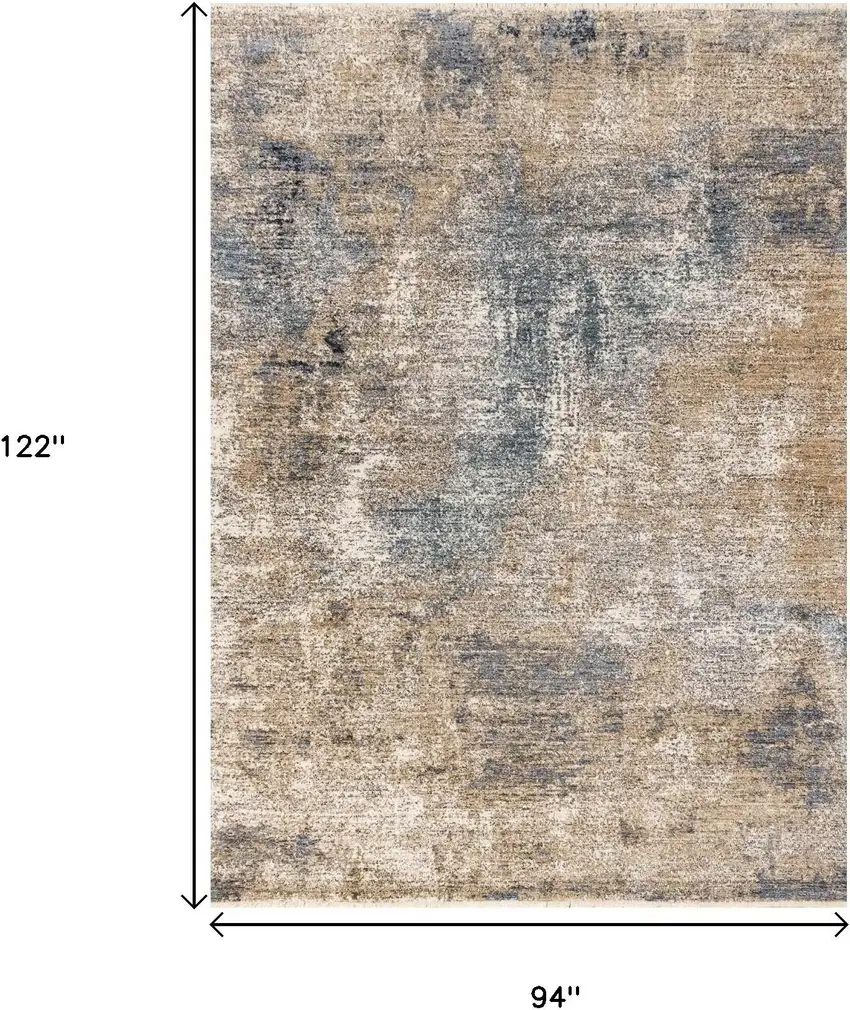 Beige And Blue Abstract Area Rug Photo 3