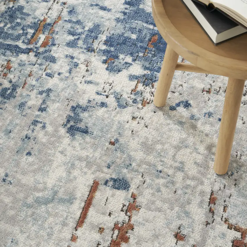 Beige And Blue Abstract Area Rug Photo 6