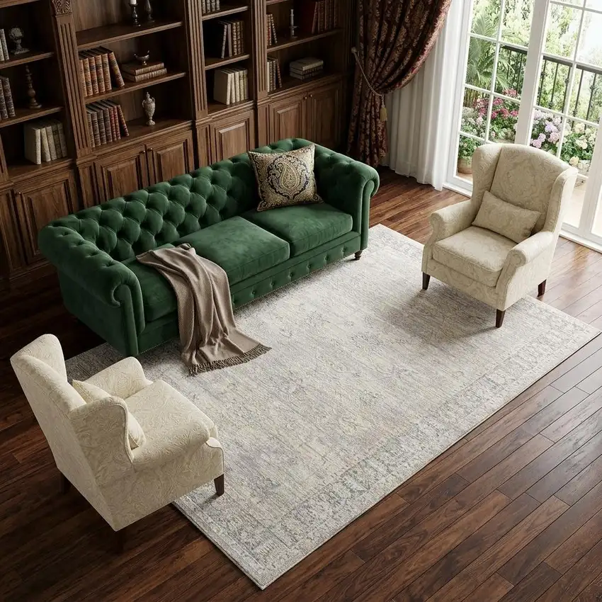 Beige And Blue Abstract Area Rug Photo 1