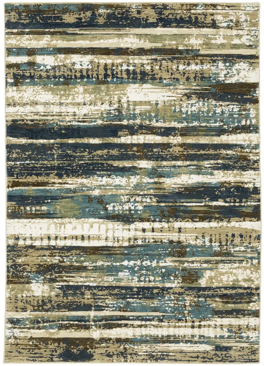 Beige And Blue Abstract Area Rug Photo 4