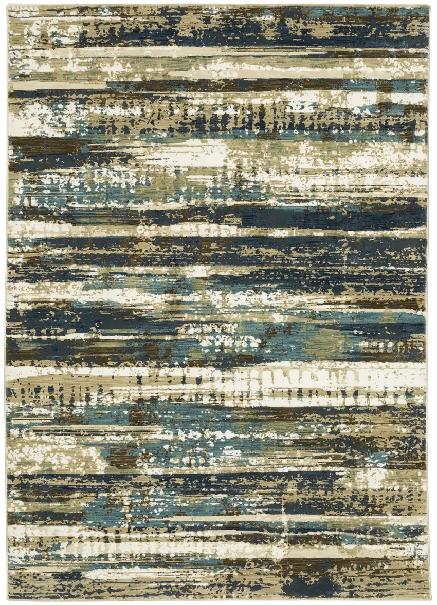 Beige And Blue Abstract Area Rug Photo 2