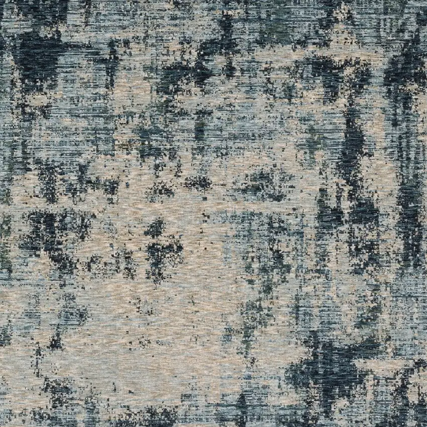 Beige And Blue Abstract Distressed Area Rug With Fringe Photo 4