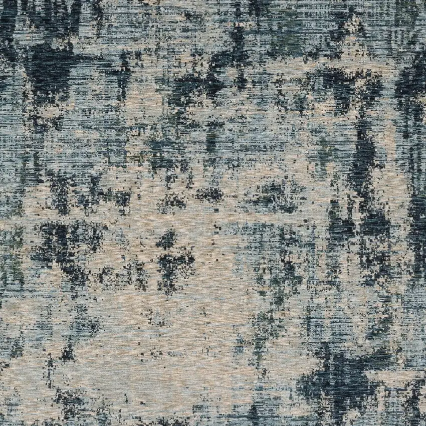 Beige And Blue Abstract Distressed Area Rug With Fringe Photo 5