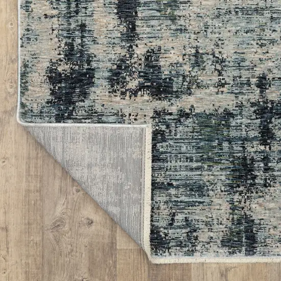 Beige And Blue Abstract Distressed Area Rug With Fringe Photo 7