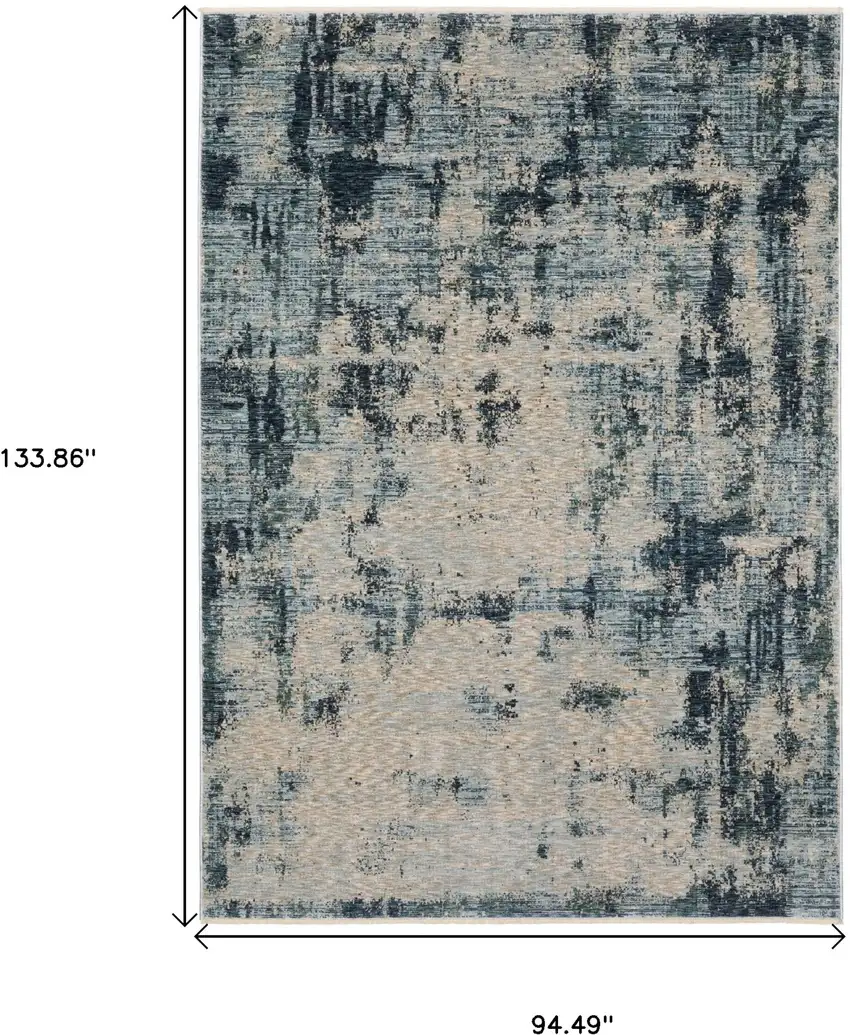 Beige And Blue Abstract Distressed Area Rug With Fringe Photo 3