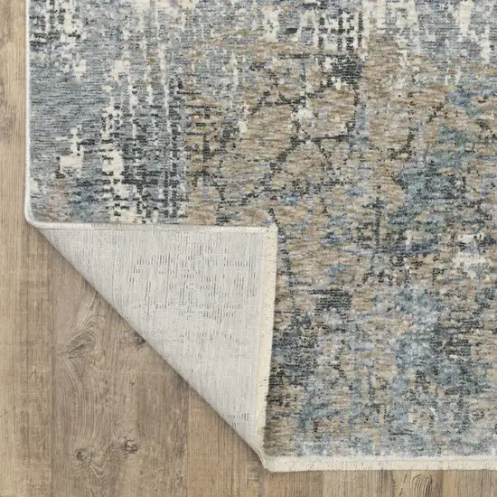 Beige And Blue Abstract Distressed Area Rug With Fringe Photo 9
