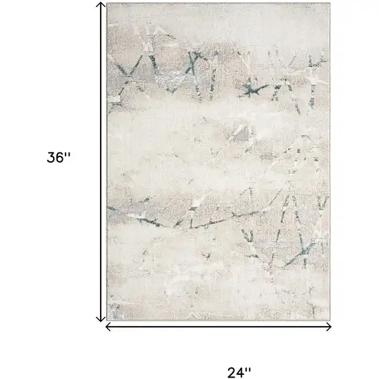 Beige And Blue Abstract Distressed Area Rug Photo 3