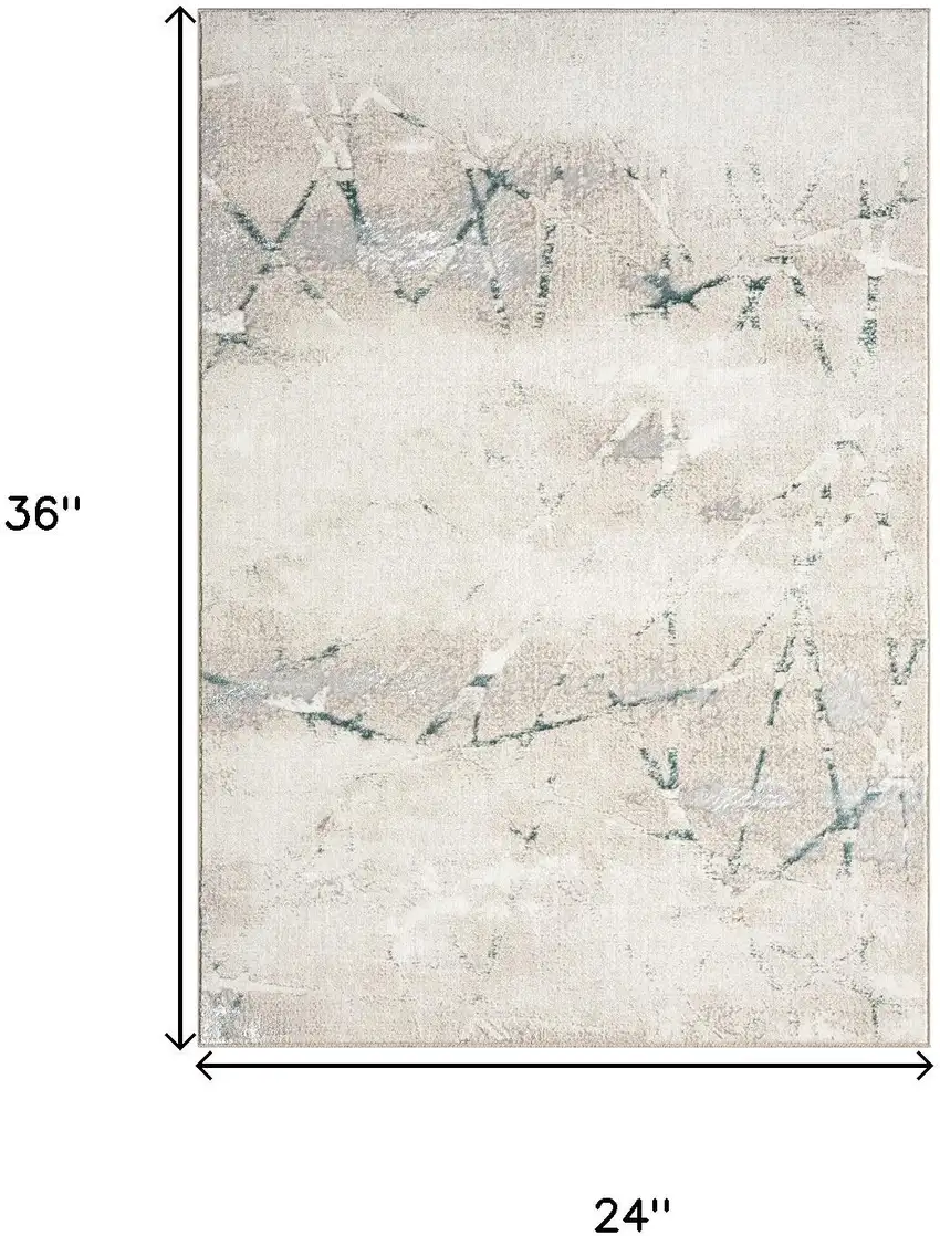 Beige And Blue Abstract Distressed Area Rug Photo 3