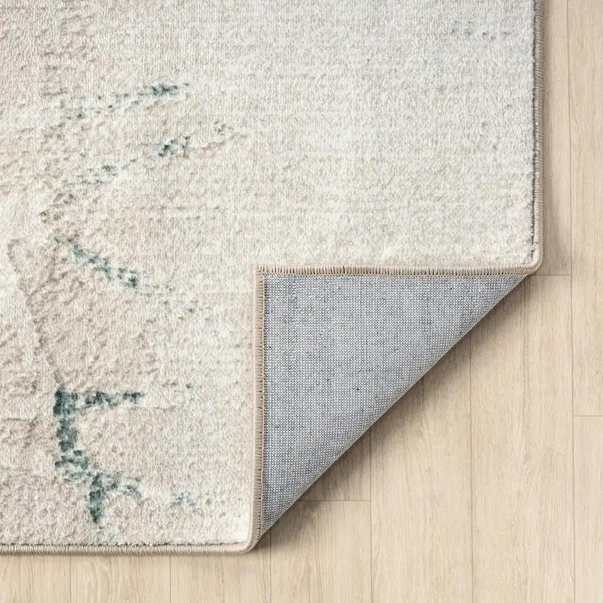 Beige And Blue Abstract Distressed Area Rug Photo 9