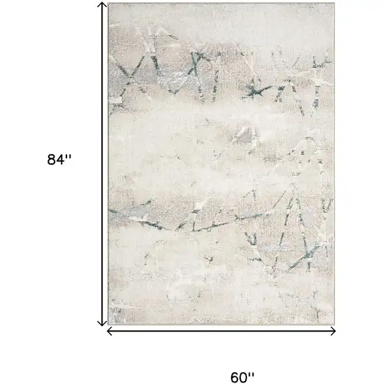 Beige And Blue Abstract Distressed Area Rug Photo 3