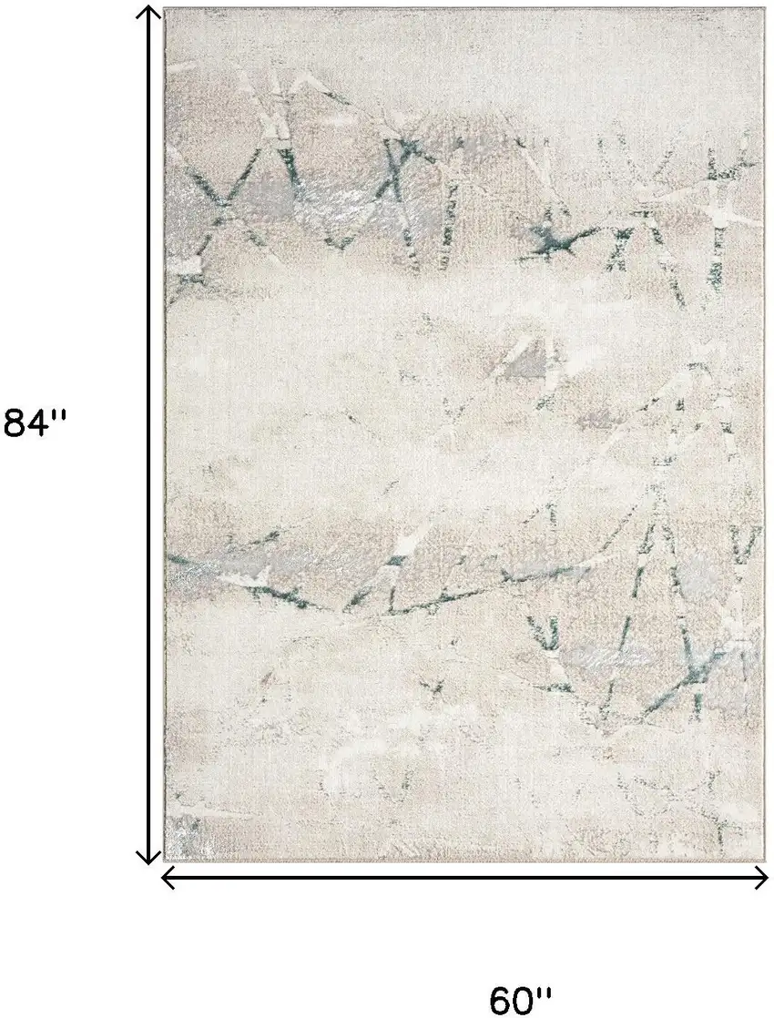 Beige And Blue Abstract Distressed Area Rug Photo 3