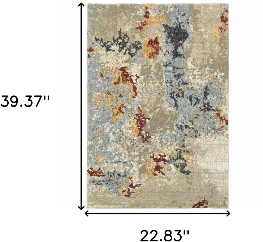 Beige And Blue Abstract Power Loom Stain Resistant Area Rug Photo 9