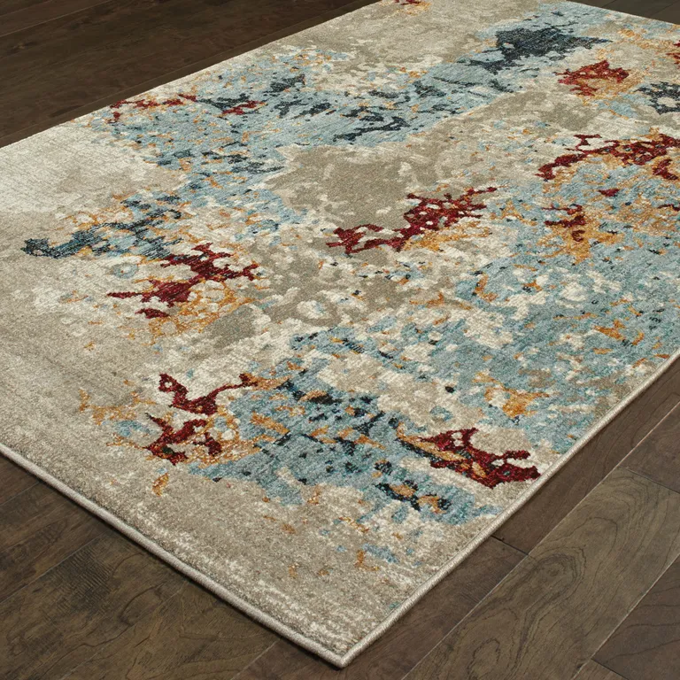 Beige And Blue Abstract Power Loom Stain Resistant Area Rug Photo 5