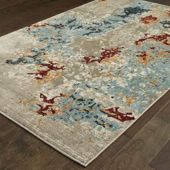 Beige And Blue Abstract Power Loom Stain Resistant Area Rug Photo 5
