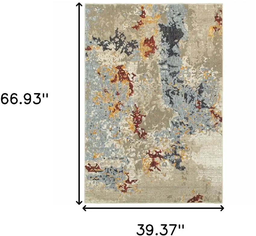 Beige And Blue Abstract Power Loom Stain Resistant Area Rug Photo 9