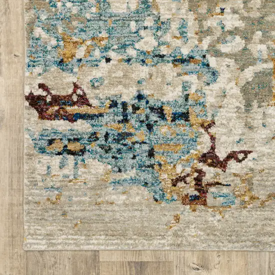 Beige And Blue Abstract Power Loom Stain Resistant Area Rug Photo 3