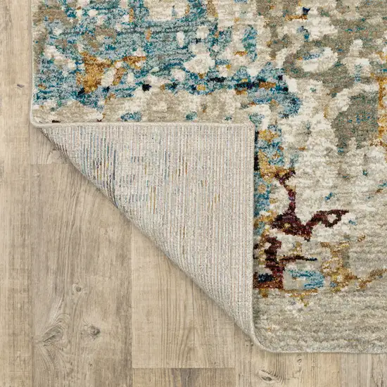 Beige And Blue Abstract Power Loom Stain Resistant Area Rug Photo 7