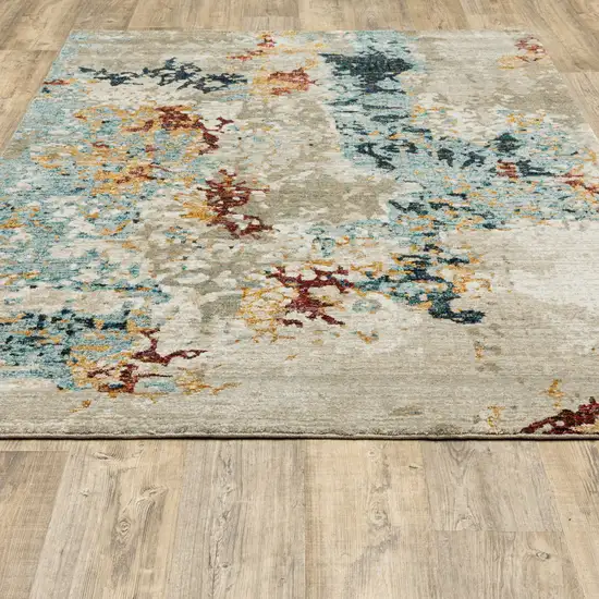 Beige And Blue Abstract Power Loom Stain Resistant Area Rug Photo 8