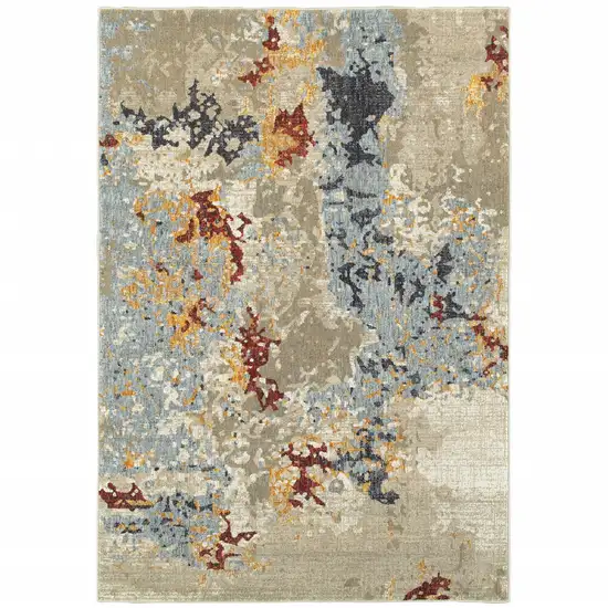 Beige And Blue Abstract Power Loom Stain Resistant Area Rug Photo 1