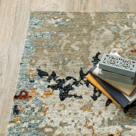 Beige And Blue Abstract Power Loom Stain Resistant Area Rug Photo 6